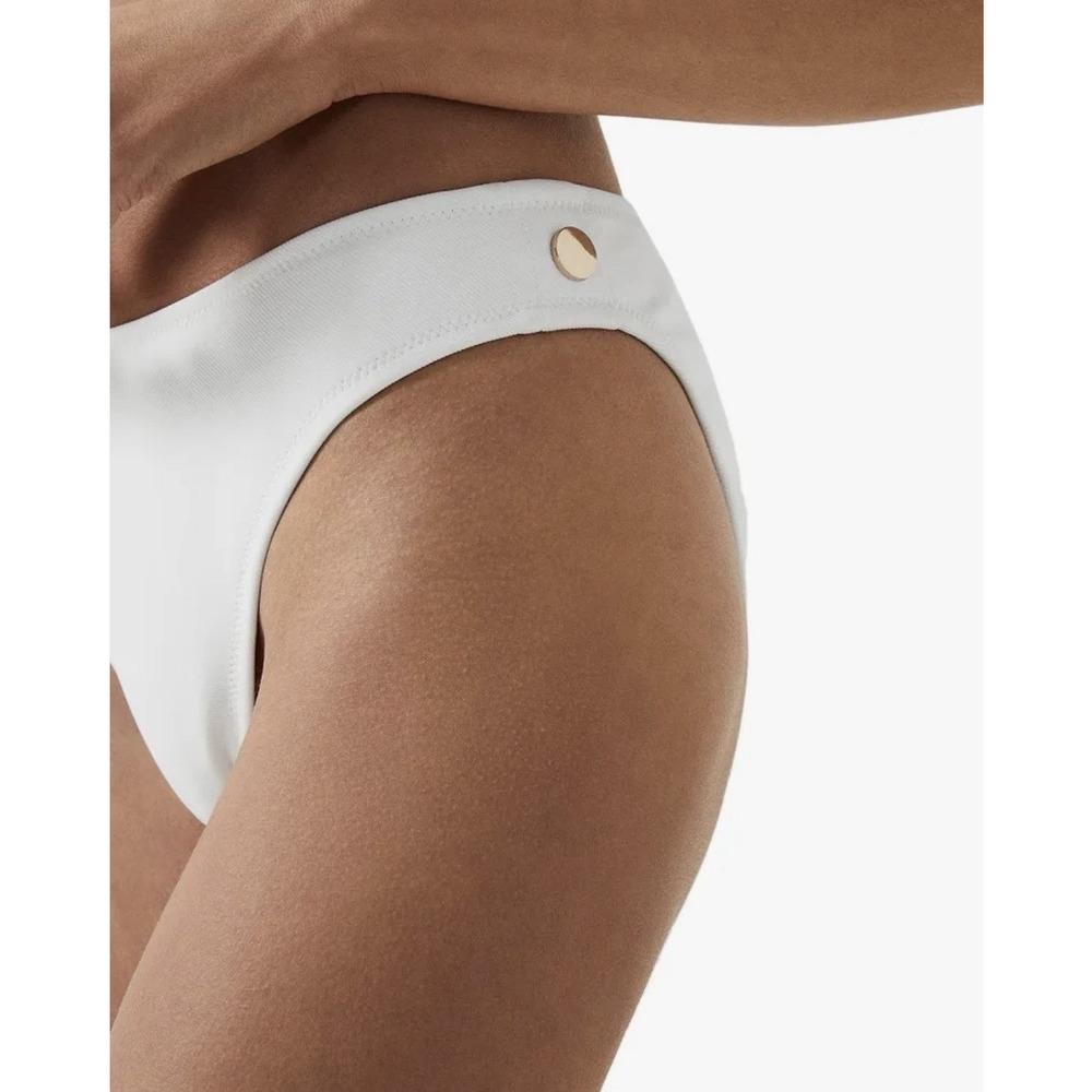 Reiss Iris Button Detail Bikini Bottom White US 4 UK 8 Gold Hardware NWT